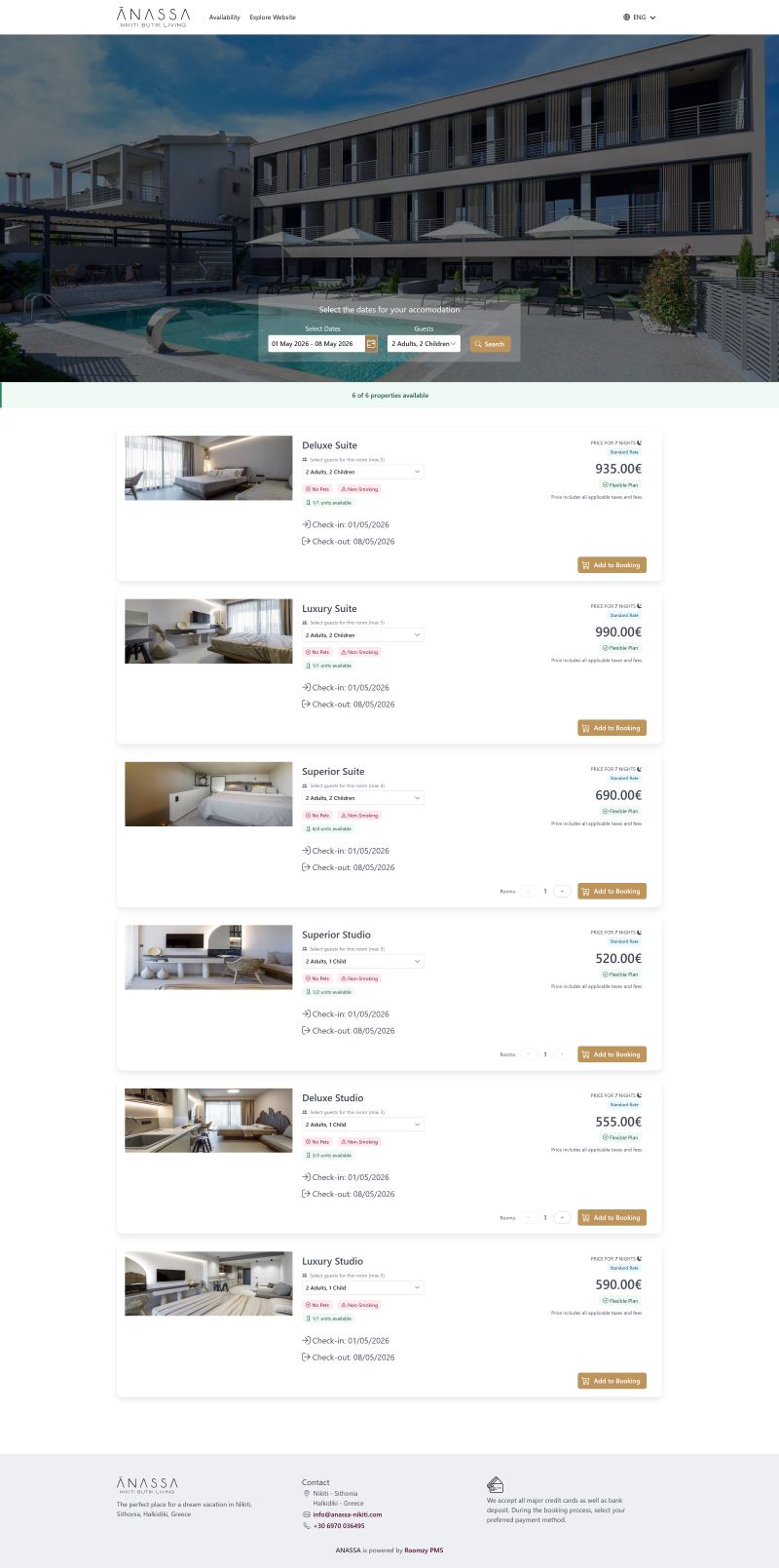 Roomzy Booking Engine embedded on hotel website