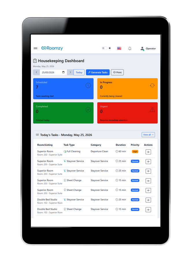 Roomzy Housekeeping Dashboard